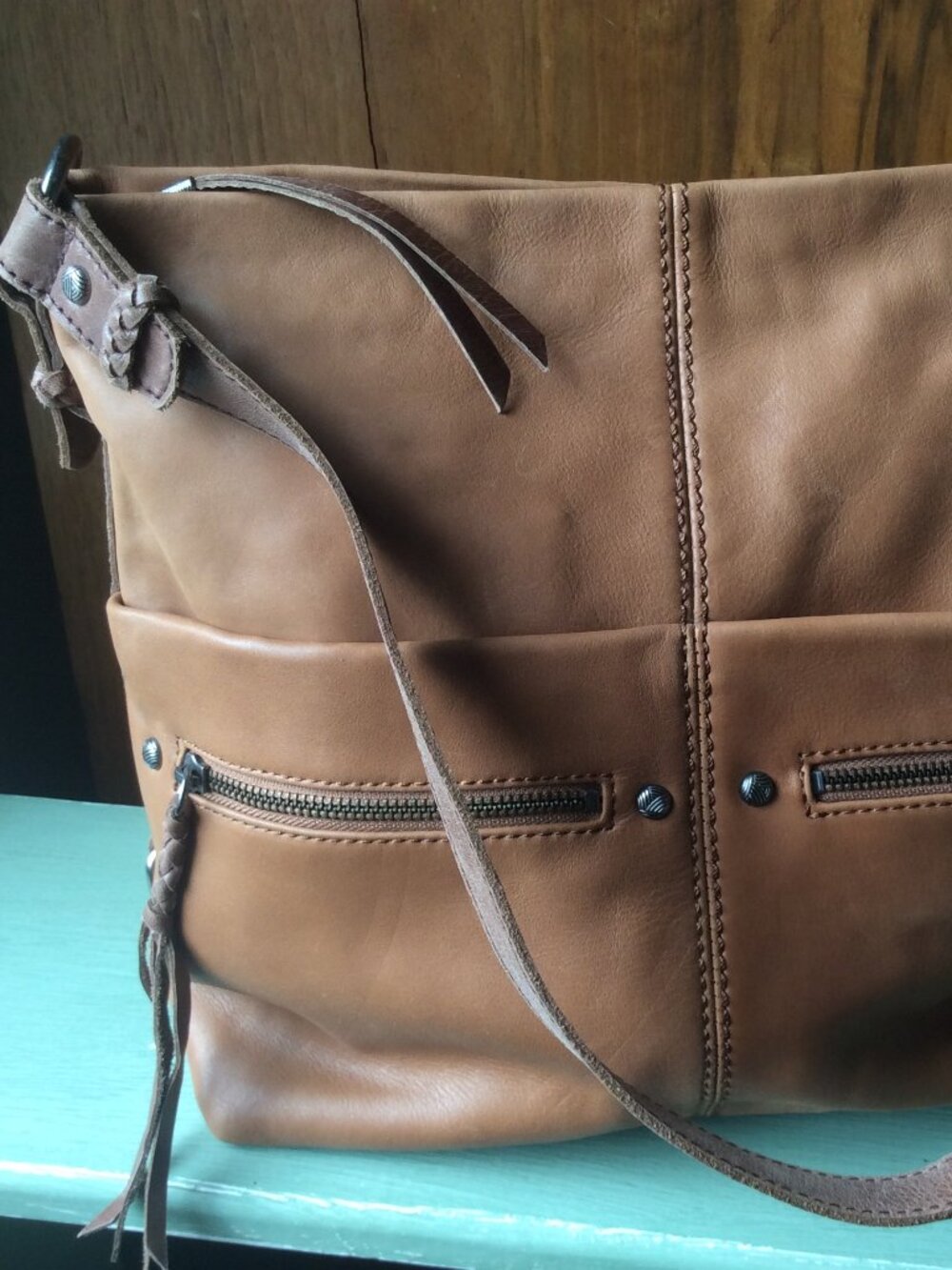 The Sak Ashland Bucket Hobo Bag, Brown Leather w/ Tassels & Strap for Crossbody